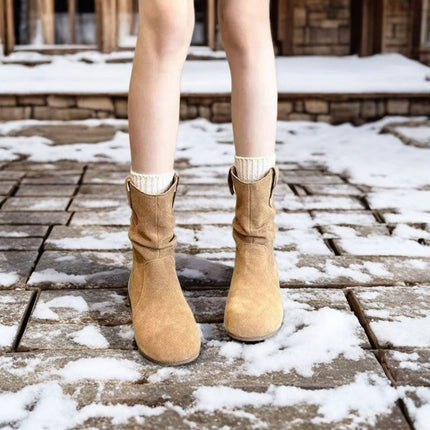 2025 New Cotton Early Autumn Boots Sleeve Pile Boots Women's Soft Sole Flats Short Boots Suede Boots British Fashion