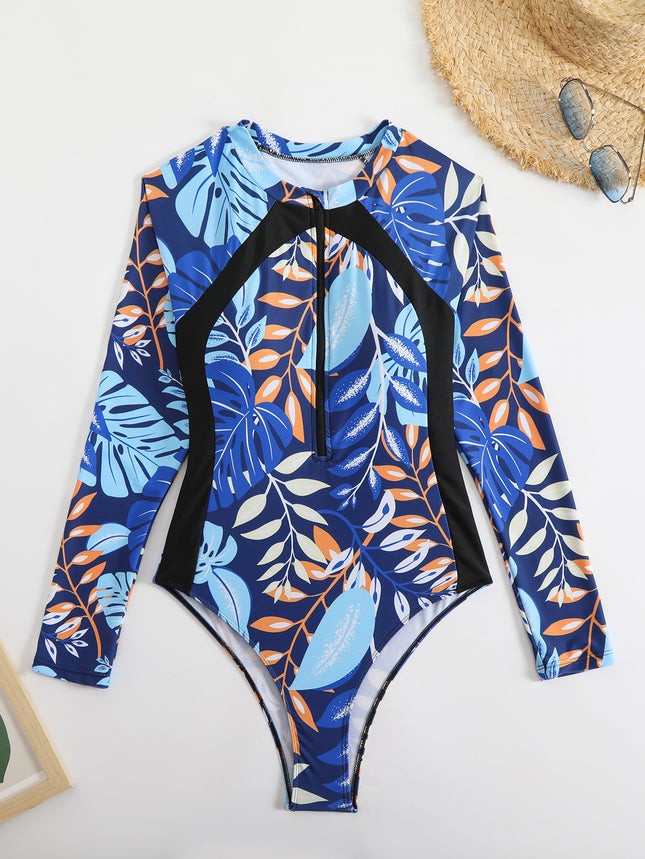 2025 New European and American Sexy Racing Surfer Color-matching one-piece zipper tight-fitting slim swimsuit swimsuit Amazon