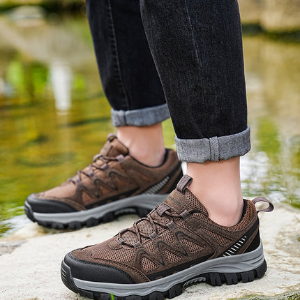 Summer Men's Shoes Breathable Mesh Outdoor Casual Low-top Hiking Mountaineering Sneakers Non-slip Wear-resistant Mesh Shoes Men's Spring