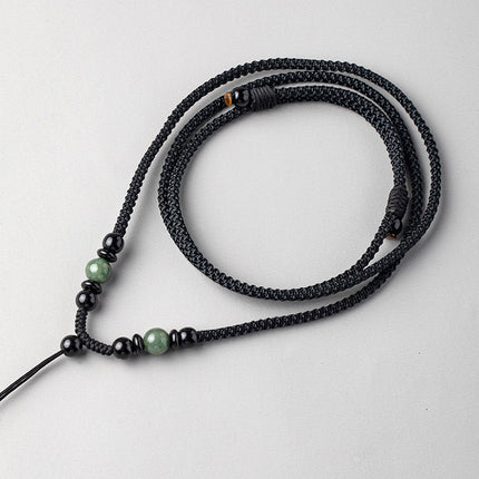 Artisan Obsidian Agate Emerald Pendant Rope Hand-woven Necklace Rope Men's and Women's Pendant Neck Pendant with Rope