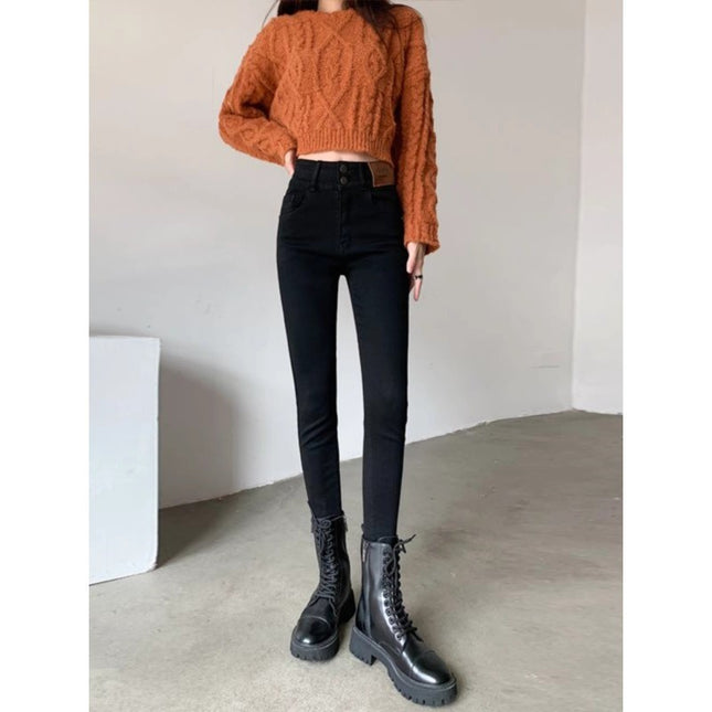 Black Skinny Jeans Women's Trendy All-match Korean-style High Waist Stretch Slim-fit Slimming Tight Pencil Pants