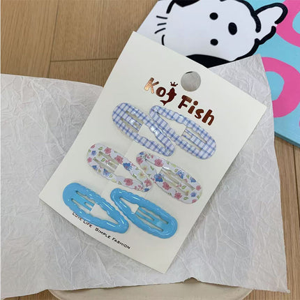 Korean Cute Wavy Water Drop Hairpin New Plaid Sweet Floral Bb Clip Girl Bangs Clip Side Clip Hair Accessories