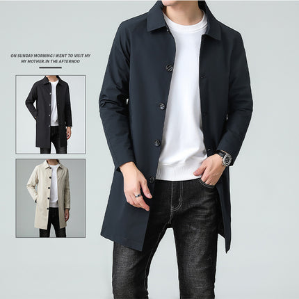Windbreaker Jacket Men's Mid-Length Spring and Autumn High-End Business Coat Trendy Casual Men's Clothing Men's Clothing Cutting Edge