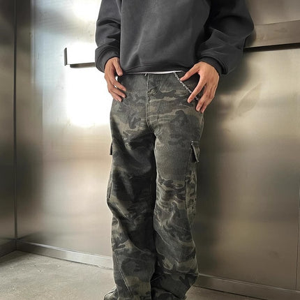 Camouflage Pants New Loose Casual Jeans Korean Style Trendy Versatile Pants Summer Drape Wide-Leg Floor-Length Trousers