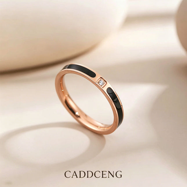 Europe and the United States cross-border wish hot black drop glue encrusted titanium steel ring lovers ring rose gold net red ring