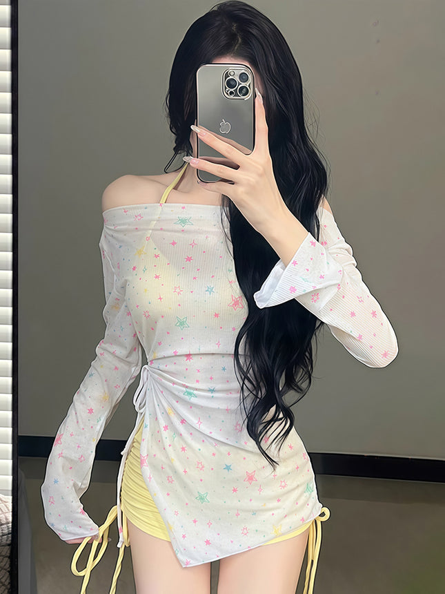 2025 New Split Swimsuit Women's Bikini Three-Piece Cover-Up Long-Sleeved Sun Protection Seaside Resort Hot Spring Pure Desire
