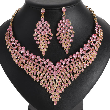Alloy Clavicle Chain Court Temperament European and American Retro Exaggerated Temperament Crystal Gem Short Necklace Earrings Set Dinner Party