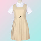 Khaki (dress) + women's white pointed collar short-sleeved shirt + belt / XS