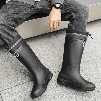 Cross-Border High-Top Rain Boots for Men, Non-Slip Waterproof Rain Boots for Work, Wear-Resistant Rubber Shoes, Kitchen Car Wash Mouth Shoes