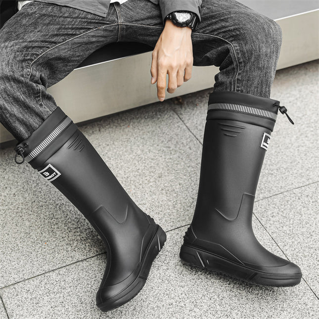 Cross-Border High-Top Rain Boots for Men, Non-Slip Waterproof Rain Boots for Work, Wear-Resistant Rubber Shoes, Kitchen Car Wash Mouth Shoes