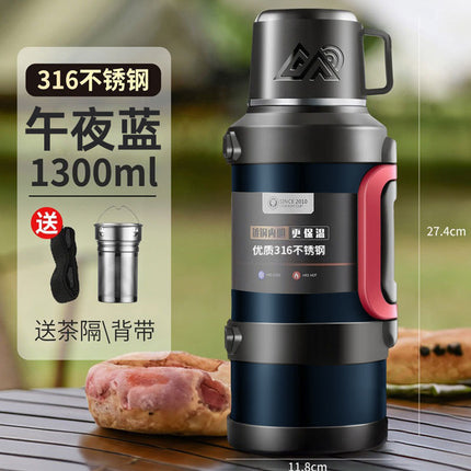 316 stainless steel outdoor thermos cup large capacity thermos pot with handle travel pot car sports double-layer water bottle