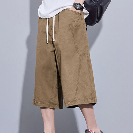 100% Summer Pure Cotton American Cargo Shorts for Men, Loose Fit, Wide-Leg Straight Cropped Casual Pants for Men