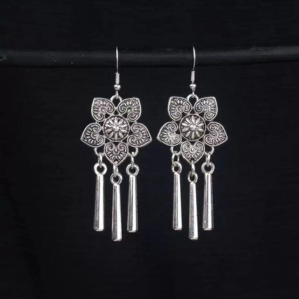 Bohemian Turquoise Earrings European and American Retro Owl Geometric Dreamcatcher Feather Tassel Earrings Women