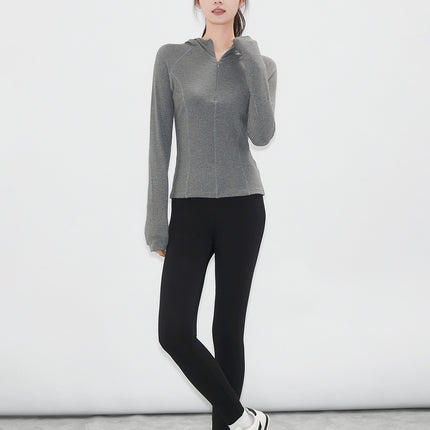 Spring Women's Jacket Figure Long Sleeve Zipper Hooded Elastic Slim-Fit Sweatshirt Sports New Fitness Yoga Clothes