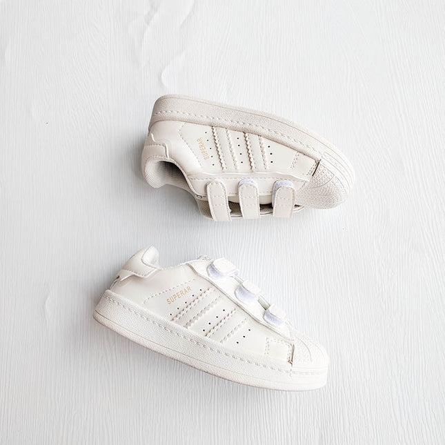 Children's Shell Head Velcro Board Shoes 2024 Autumn White Shoes Boys Contrast Casual Shoes Girls sneaker