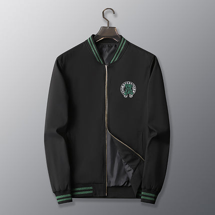 European Station 2022 Youth Spring and Autumn Green Bear Embroidered Jacket Baseball Collar Fashion Men's Jacket