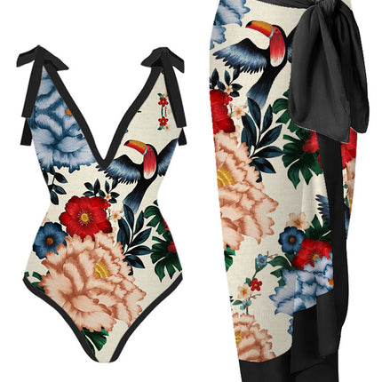 Cross-border New European and American Women's one-piece Swimsuit Sexy Printed Two-piece Skirt Hot Swimsuit Bikini suit