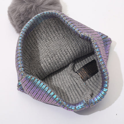 Cross-border laser hat metallic cold hat men and women couple knitted hat hip hop tide hat bronzing silver with fur ball hat