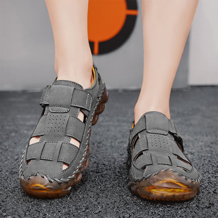 Cross-Border Hot-Selling Summer New Products Large Size Hand-Stitched Casual Breathable Mesh Genuine Leather Toe-Cap Sandals and River Shoes