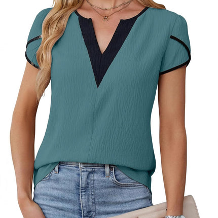 Amazon 2025 Europe and the United States cross-border foreign trade spring and summer new V-neck tile short sleeve solid color T-shirt jacket