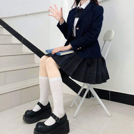 Cerulean Blue Traditional Japanese Jk Uniform Two-Button Suit Set, Academy Style Skirt, Shirt, and Suit Three-Piece Set
