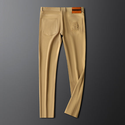 Light Luxury Light Khaki Pocket Embossed Casual Pants Men's Slim Straight Pants Men's Spring and Summer Men's Business Pants