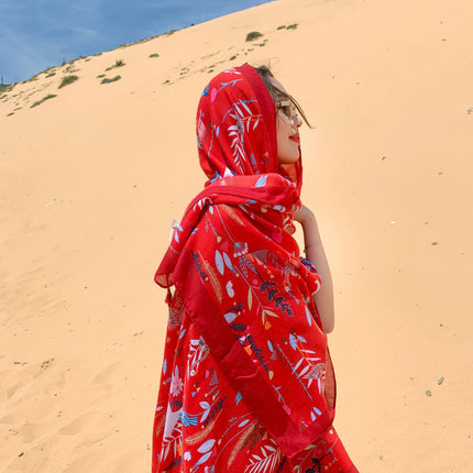 Ethnic Style Shawl Women's Summer Hainan Sanya Travel Photograph Qinghai Lake Scarf Beach Towel Thin Sunscreen Scarf