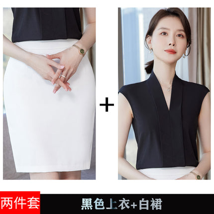 Broadcasting host's suit with women's suit long sleeve shirt base vest formal dress art examination mirror shirt