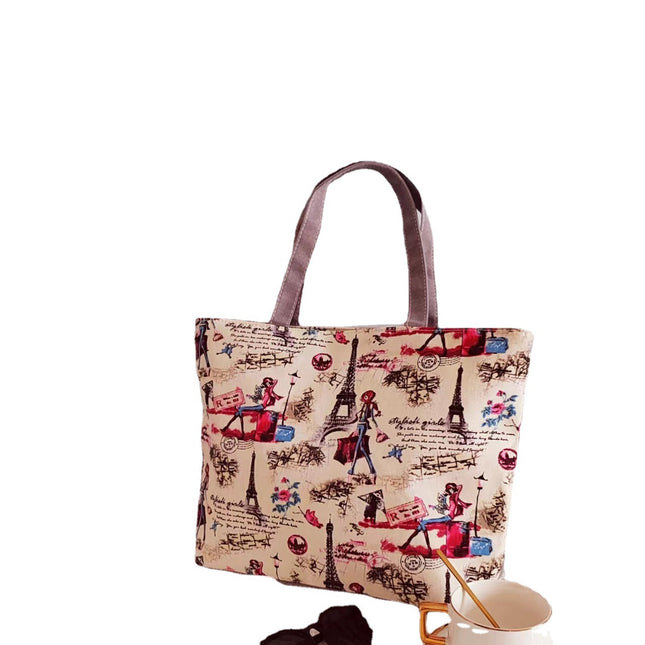 Korean Style Simple Cartoon Canvas Bag for Women, Cross-Border Large-Capacity Commuting Versatile Shoulder Tote Bag for Women