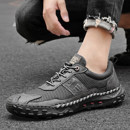 Casual Shoes Men's 2025 New Mesh Breathable sneaker Soft Sole Fashionable Slip-on Hand-stitched Leather Shoes plus size