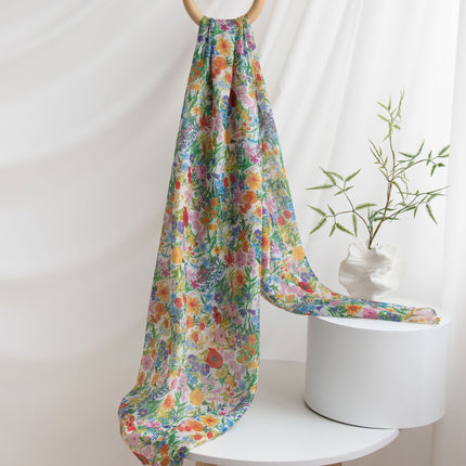 Autumn New Arrival Mulberry Silk Scarf for Women, Green Small Floral Shawl, Long Silk Scarf, Ready for Wholesale