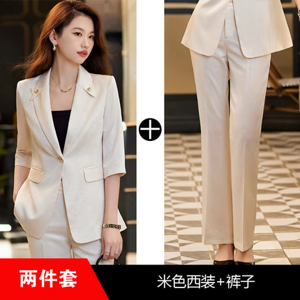 Seven-point Sleeve Green Suit Jacket Women's Spring and Summer Slim-fit Slimming Temperament Goddess Fan Dress Business Suit suit
