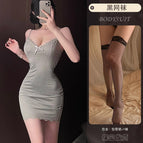 Gray + black fishnet stockings / S