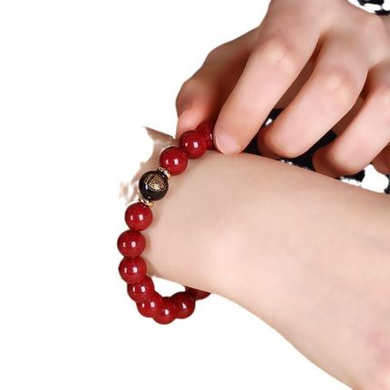 Natural High-Content Cinnabar Bracelet for Women and Men, Zodiac Year Bracelet for the Year of the Snake, Zodiac Guardian Deity Dragon, Gift Wholesale