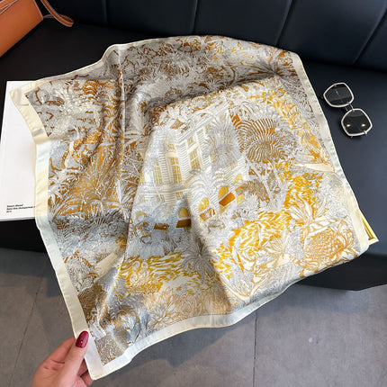 New Style Square Scarf Small Silk Satin Imitation Silk Women Flower and Bird Printed Beautiful Silk Scarf Thin Small Square Scarf Scarf Scarf