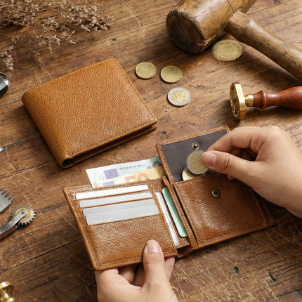 Men's casual vegetable tanned first layer cowhide wallet multi-functional large capacity wallet genuine leather short Coin Purse Wallet fashion