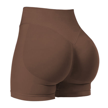 Dfy High-Elastic Matte Nylon Three-Section Waist Pleated Butt-Lifting Seamless Low-Waist Three-Point Fitness Yoga Shorts