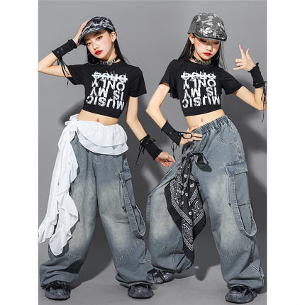 Girls' Jazz Dance Performance Outfits, Children's Street Dance Costumes, Kids' Jeans, Girls' Fashion Show Trendy Outfits