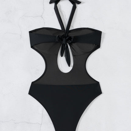 New One-Piece Swimsuit for Women Black Sexy Hollow Halterneck Swimsuit High-Cut Backless Resort Hot Spring Cross-Border Swimsuit