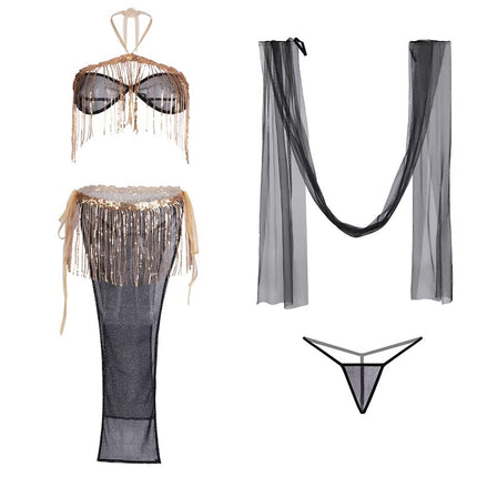 Exotic Dancer Sexy Strappy Bellyband Han Dynasty Nightgown Lace See-Through Pajamas Chiffon Suspender Nightgown Pure Lust Style