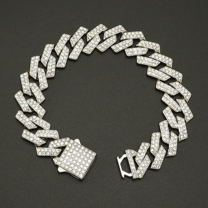 15mm diamond-shaped spring buckle Cuban chain European and American hipster hip-hop style chain clavicle chain neck chain cross-border accessories
