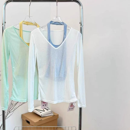 Sun Protection Blouse for Women 2025 New Suit Summer Long-Sleeved T-Shirt Right Shoulder Loose Slimming Look Flesh-Covering Top