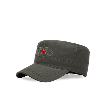 Men's Camouflage Cap with Embroidered Five-Pointed Star, Large Head Circumference, Deep Crown, Outdoor Hiking Travel Breathable Flat Cap