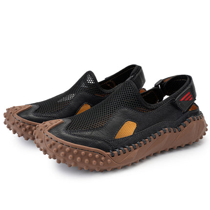 Cross-Border Hot-Selling Summer New Products Large Size Hand-Stitched Casual Breathable Mesh Genuine Leather Toe-Cap Sandals and River Shoes