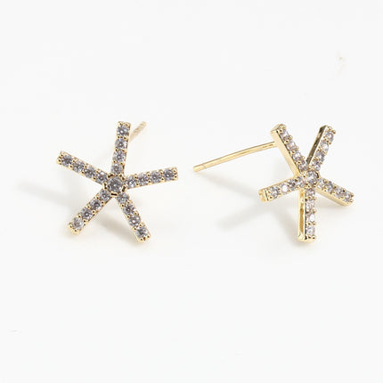 Gold wrapping plating real gold K gold craft five-sided small starfish zircon earring nail bottom ear needle 925 silver DIY accessories