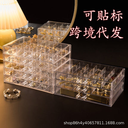 Temu Hot-Selling Jewelry Storage Box Multi-Layer Large Capacity Dust-Proof Household Bracelet Necklace Earrings Acrylic Storage