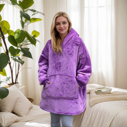 Lazy Blanket Cross-Border Christmas Pajamas Women's Nightgown Flannel Extended Length Vertical Pocket Hoodie Blanket