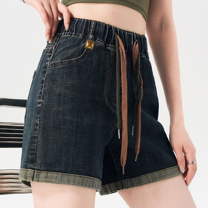 Elastic High-Waisted Retro Jeans for Women, Wide-Leg Shorts for Women, 2024 New Summer Thin Straight Hot Pants