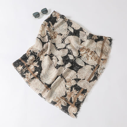 Foreign trade cross-border plant flower 135cm cotton and linen hand feeling large scarf women's long Burr travel sunscreen beach towel