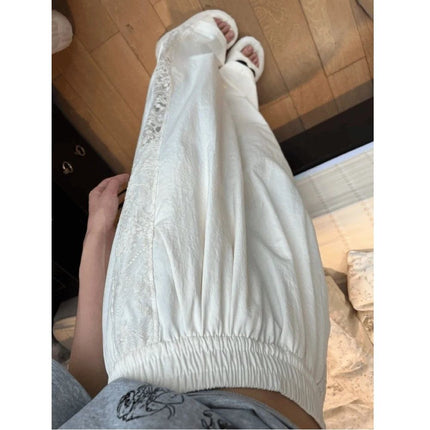 2025 new lace wide leg pants lace stitching cream pants hollow lace stitching wide leg pants summer trousers